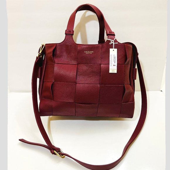 Lia Numa Handbags - Lia Numa Burgundy Woven Leather Designer Handbag Shoulder/Crossbody Bag NWT